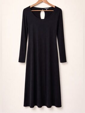 Eileen Fisher Black Knit Dress Small Keyhole Back Long Sleeve Minimalist